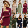 Long-sleeved Hollow Knit Dress